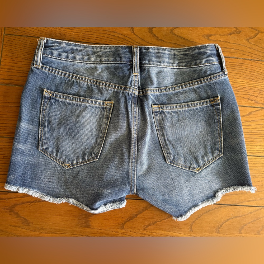 Blue Jean Shorts with Distressed Raw Hem